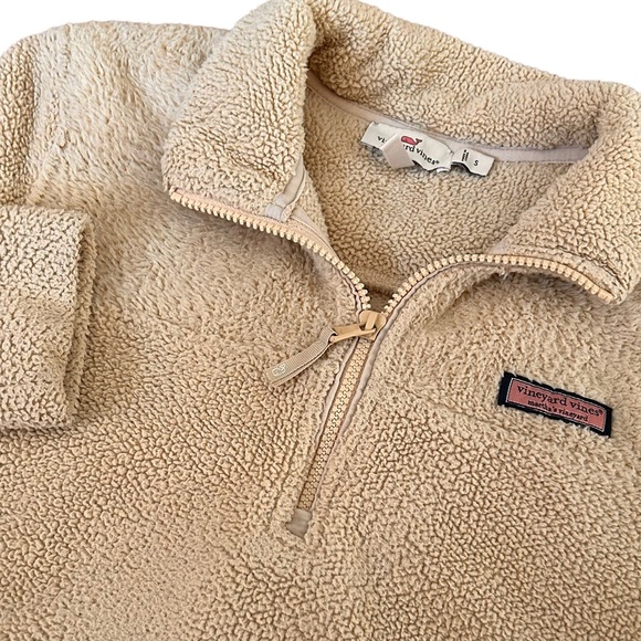 Vineyard Vines Sweaters - Vineyard Vines Women’s Tan Plush Teddy Classic Shep 1/2 Zip Sweater SZ Small
